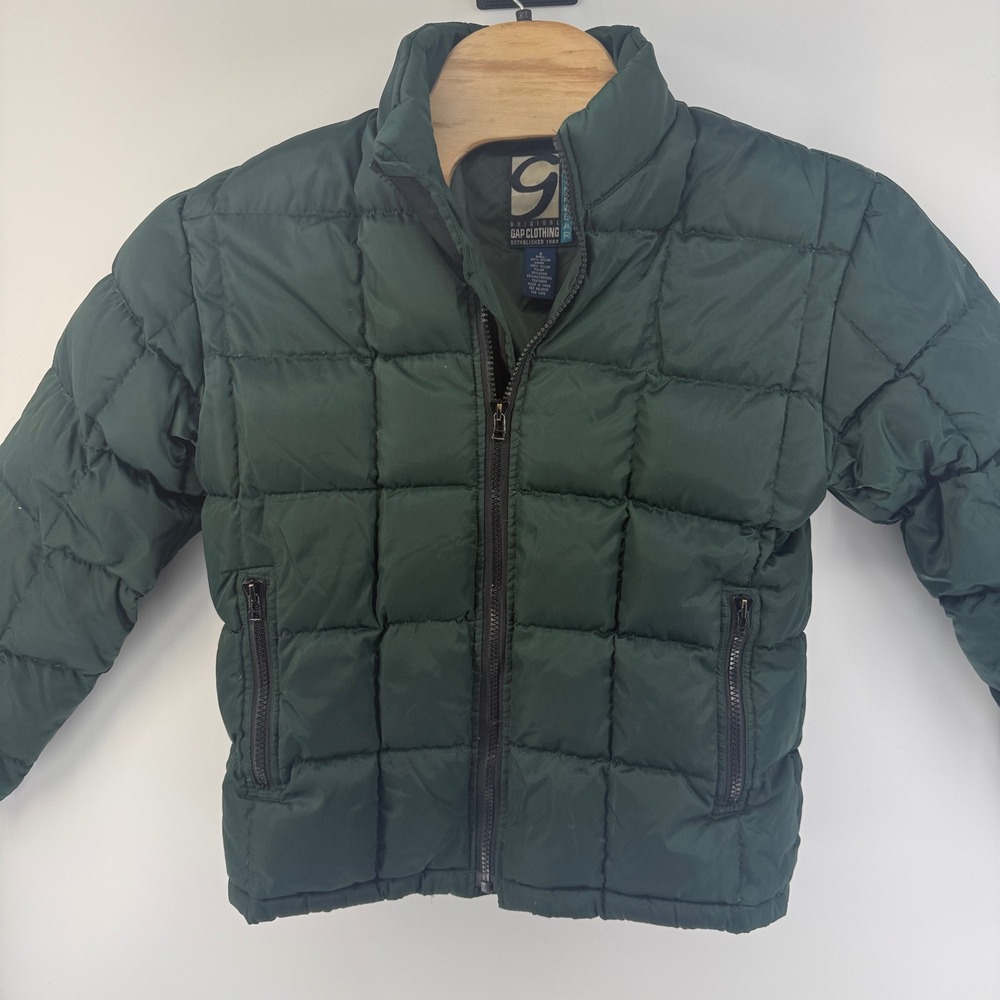 Gap Mens Green Down Puffer Jacket Quilted Full Zip Mock Neck Small Puffy Coat